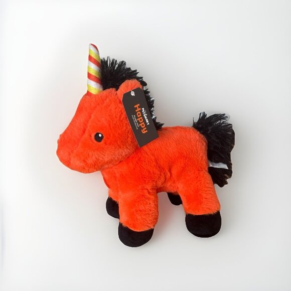 PetSmart Orange Black Halloween unicorn Plush Squeaker  Dog Toy NWT - Picture 1 of 9